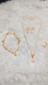 Medanbro Acc-1546 4in1 Set perhiasan Titanium anak (Kalung gelang cincin anting) hellokitty Aksesoris titanium anak