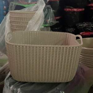 Uniglobal Multi Purpose Plastic Rattan Weaved Storage Space Saver Basket With Handle