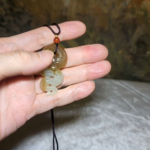 Premium Nephrite caramel brown warm white two tones Snake Jade pendant (with certificate)