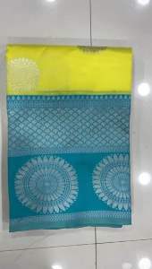 NEW TRADITIONAL KANCHIPURAM YELLOW SILK SAREE COMES WITH UNSTITCHED BLOUSE PERFECT FOR INDIAN WEDDINGS