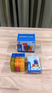 🏅Kids learning🏅Magnetic Cube ตัวต่อแม่เหล็ก ตัวต่อแม่เหล็กลูกบาศ์ก มีการ์ด54 ใบ