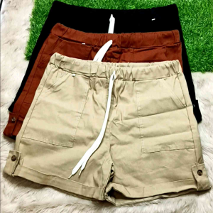 FEMELS-(PLUS SIZE)SEMI TOKONG SHORT W/DRAW STRING STRETCHABLE WOVEN FABRIC(FIT 35 TO 44 WL)