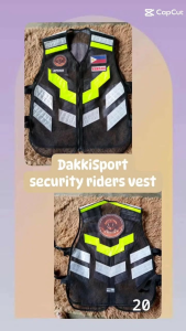 DakkiSport security riders vest with reflective stripes and Philippine flag patch.