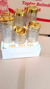 Toples Kue Viral 1 Set 3 Pcs Bahan Akrilik: Toples Sultan List Gold