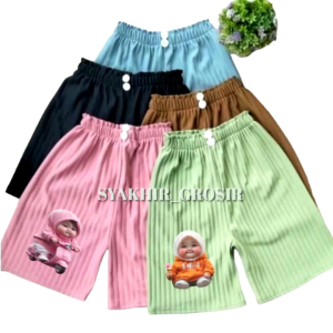 PROMO 5 PCS Celana Pendek Anak Perempuan Knit Hornet Motif Baby Gemo Usia 3-12 Th Kulot Anak Viral