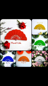 Kipas Tari Keprak Kain Gelombang Warna Bambu Selaras Dengan Warna Kain