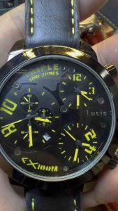 Đồng hồ nam hiệu LUCIO QUARTZ size khủng 50mm chưa núm chạy 3 máy3 cốt 9 kim thật và 3kim trang trí  chỉnh 3 múi giờ độc lập có lịchnguyên seal nilon mặt đáy  dây da xịn khóa zin còn mới