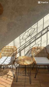 Rattan Chair Set with Armrest (2pcs Chairs and 1pc Table)