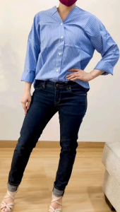 ECLAIRE 063 Kemeja Wanita Vneck Longsleeves Salur Stripe Kasual Kerja Kantor Basic Casual 923