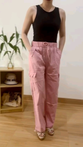 ●ECLAIRE● 003 Celana Panjang Cargo Wanita Wide-leg Drawstring Sandy import premium 9920