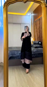 Setelan Tunik Adiba Rayon Diamond mix Kulot Crinkle Airflow Kancing Busui Oneset long tunik motif Premium