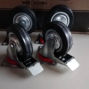 Paket Roda Karet 4\" Hitam 2 Rem 2 Hidup & Roda Troli Set 4pcs