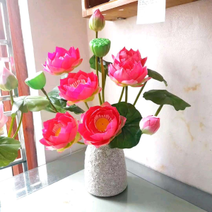 Bình (Chậu) hoa sen decor nhà cửa ban thờ gia tiên- bàn phật- Hoa giả kèm chậu gốm