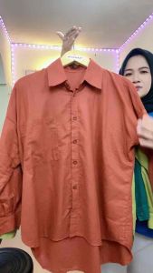 Kemeja Linen Oversize Shirt Polos Pocket Basic Wanita Premium