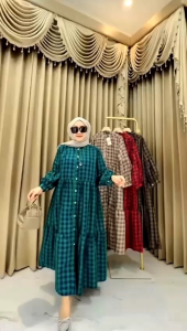 CHERIN MIDI BY MEISA BAJU MIDI WANITA BAHAN KATUN JEPANG MOTIF KOTAK LD 120 BAJU MIDI WANITA MURAH BUSUI