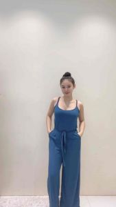 D&C Womens wide-leg jumpsuit in solid color and printed style with suspenders and pockets