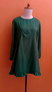 mini midi dress wanita hijau tua LAFATA FASHION cewek L lengan panjang santai