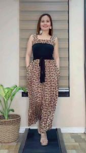 Emel Stylish Jumpsuit(freesize S-L) stretchable cotton spandex  wide-leg design suitable for casual or semi-formal occasions