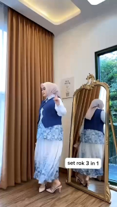 3 in 1 set blossom rok atasan vest import wanita setelan set