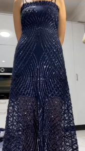 vải kim sa lưới thun màu xanh đen _( khổ 1m5) co dãn 4 chiều đẹp sang may đầm váy dạ hội thiết kế đầm dự tiệc