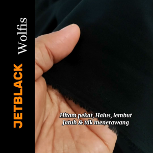 Kain JETBLACK wool peach /wolfis  Hitam Pekat bahan Abaya Dress Gamis Tunik Jilbab burkha kerudung rok dan lainnya
