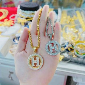 Dây công chạm tròn kèm mặt H tròn mới full đá tấm Kami trang sức sỉ MCH12