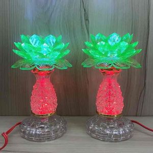 Cặp đèn thờ sen thơm đổi màu LT02 - Đèn bàn thờ hoa sen trái thơm cao 19cm - cao 21cm