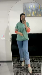 NAMINA - Tshirt Kerut Oversize Tangan 7/8 Kombinasi Model Jahit Outside / Jahitan Luar Bagian Dada Bigsize Ld 120