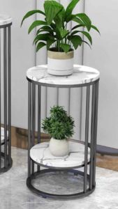 Kệ bàn góc Sofa phòng khách 2 mặt đá tròn chân kim loại 3 nan 2 tầng BG-33 sang trọng hiện đại