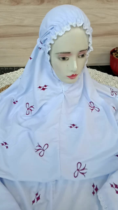 MUKENA DEWASA TERUSAN MOTIF BUNGA MAWAR TULIP dan PITA BAHAN KATUN