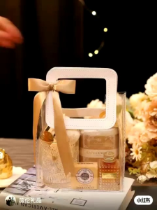 S.K.F -🔥Ready Stock🔥PVC Bag Double Layer Thicken PVC with PU Leather Handle Gift Bag Wedding Event Transparent Hand Bag