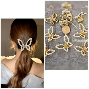 JEPIT RAMBUT KUPU-KUPU GOLD PERMATA MUTIARA IMPORT / JEPIT ALLOY KUPU-KUPU MEWAH KOREAN STYLE / BUTTERFLY HAIR CLAW / YZ7867