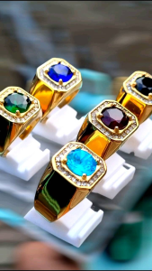 Cincin Pria Mata Diamon Ring Gold Bahan Titanium Tidak Luntur & Anti Karat