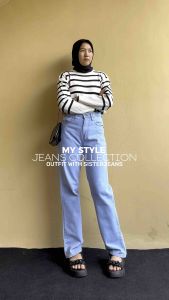 SISTERJEANS - Celana Loose Jeans Wanita High Waist Panjang Non Stretch [DIRA]
