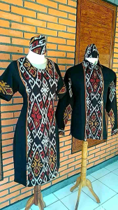 set Baju tenun Couple motif Rote (kemeja dan dress)
