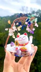 Crystal Tree of Life with Lucky Fortune Cat
