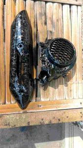 tameng knalpot dan tutup kipas genio karbon forget