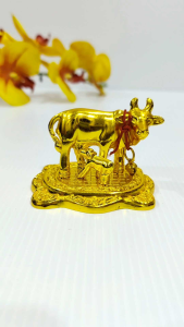 KOMATHA Gold Gift ideas Oxidized Gold Plated Cow and Calf Idol for Gift Kamdhenu Cow and Calf Statue for Pooja Home Decor Showpiece for Return Gifts st518