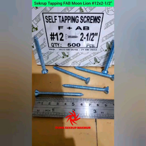 (10 pcs) Sekrup FAB 12x2-1/2\" / Skrup Tapping Kepala Rata 6CM