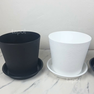 กระถางลายหนังช้างพร้อมจานรอง กระถางตกแต่งบ้าน แต่งคอนโด กระถางพลาสติกคุณภาพดี