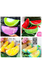 Pouch dompet tas make up kosmetik / tempat pensil / peralatan mandi traveling / uang dll buah semangka jeruk melon kiwi naga unik lucu murah organizer multifungsi makeup
