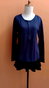 atasan kaos wanita biru tua navy L cewek blouse lengan panjang santai