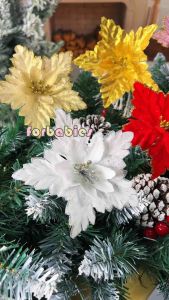 2PCS 14CM Artificial Christmas Poinsettia Flowers Star Shape Christmas Tree Decoration Holiday Decor
