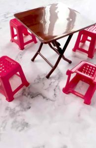 Miniature Toys Traditional Vintage Cute Mini Folding Table & Red Plastic Chairs