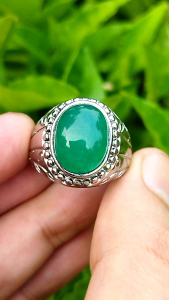 Cincin Batu Green Zamrud Quartz Berserat Alami