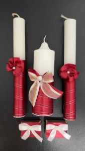 Unity Candle Set with Match - Elegant Maroon and White Design for Special Occasions