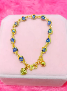 GELANG TANGAN DEWASA KRISTAL BIRU PERAK 925 ASLI LAPIS EMAS