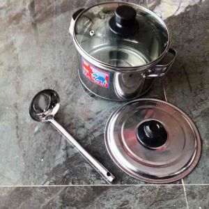 PANCI MASAK SAYUR / PANCI RAWON 18cm STAINLES TUTUP KACA FREE CENTONG