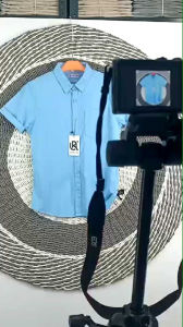 Kemeja Pria Lengan Pendek Polos Casual Katun Sweding Kancing Sesuai Warna Sky Blue