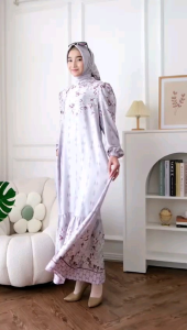 gamis modern set hijab motif simple kekinian terbaru edisi aludra set dress hijab